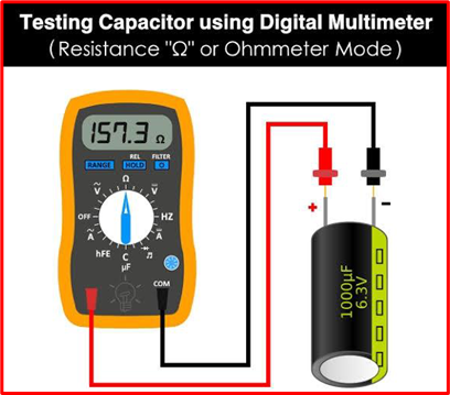 how to test capacitor with multimeter, tesing a capacity, how to check a capacitor, capacitor polarity