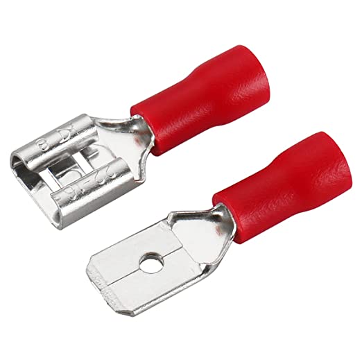 red crimp on wire connector, crimp on wire connector, spade connector, crimp on space connector, electrical connector, wire connector, wire clip connector
